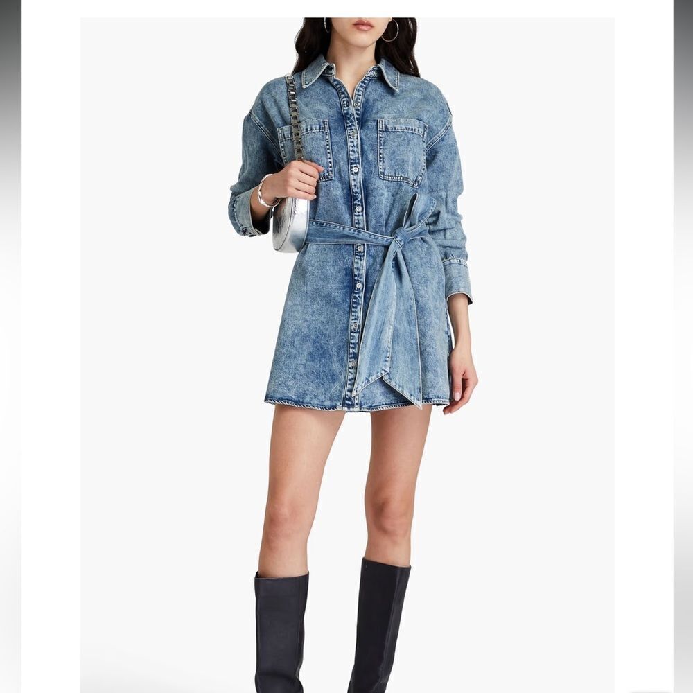 Alice + Olivia belted acid wash shirt denim dress